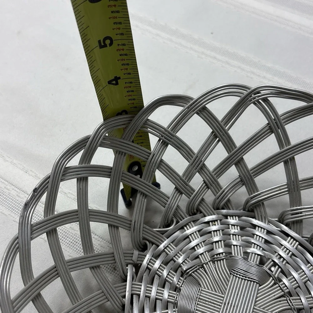 Vtg Aluminum Metal Art Basket Large Woven Bowl Fruits Bread Silver Tone 9.5